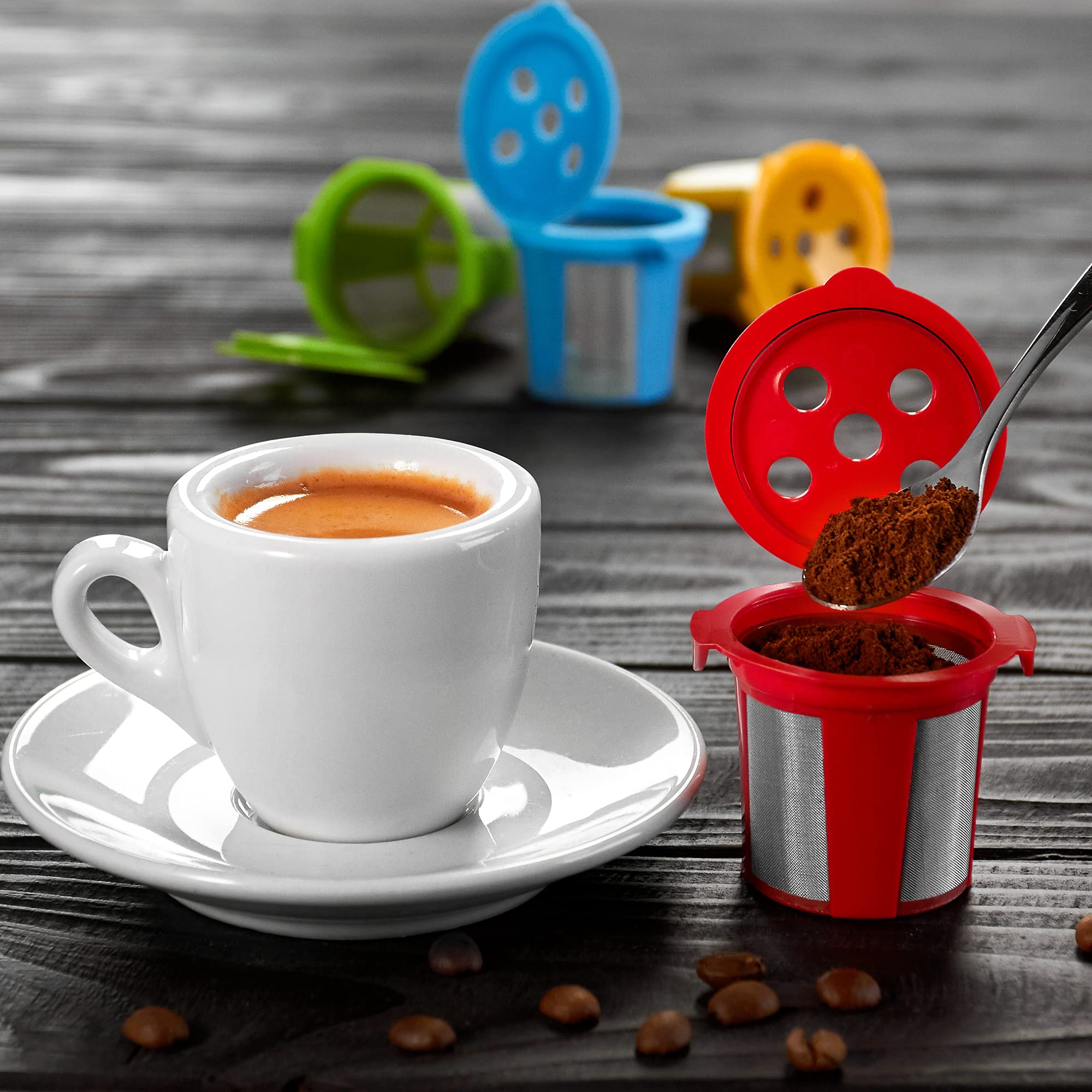 4 tazas K reutilizables para Keurig K Supreme, K Supreme Plus, K Slim, K-Brew Chill, K-Duo Hot & Iced con tecnología Multistream. Filtros de café recargables de 4 colores para cafeteras Keurig