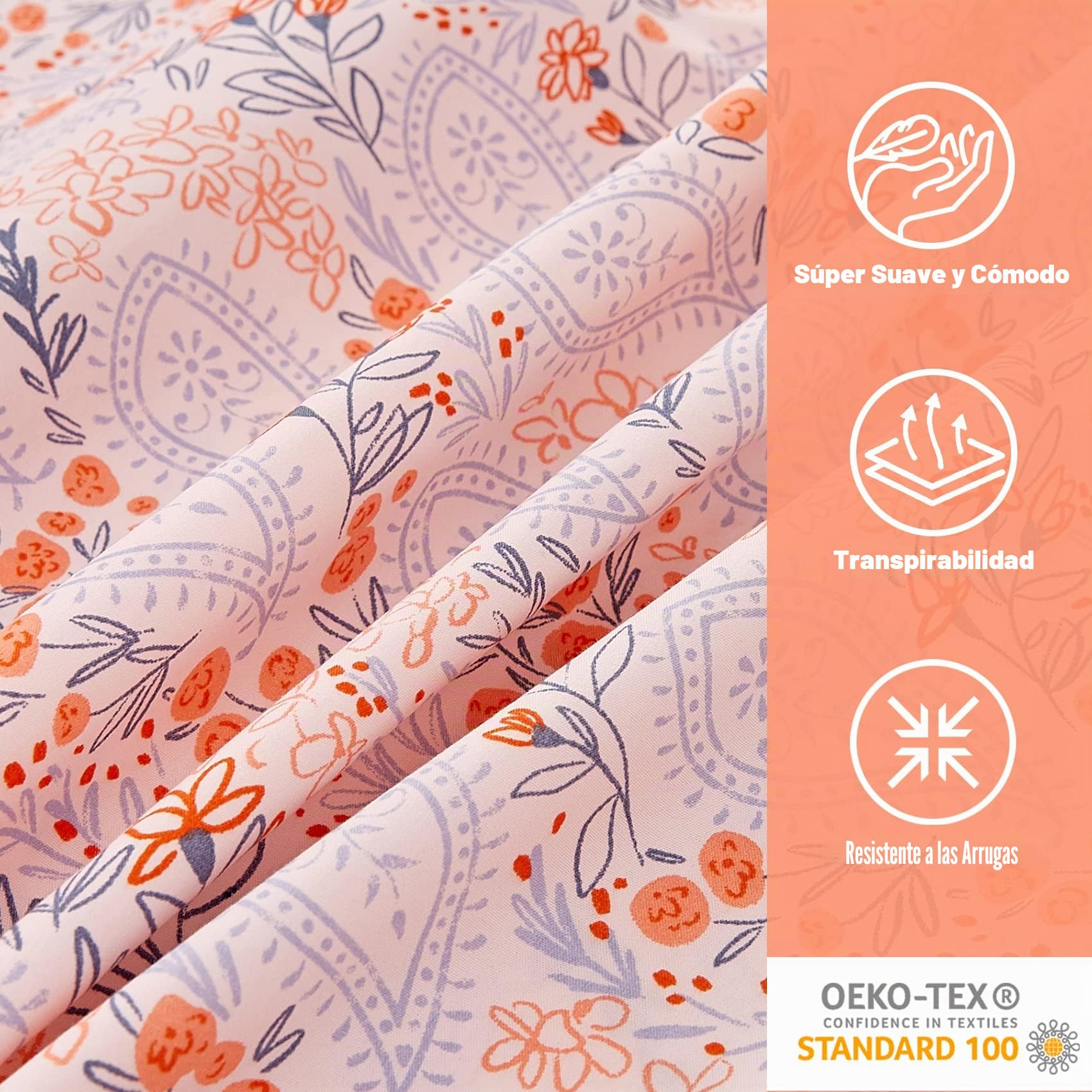 JSD Juego de sábanas de Microfibra con Estampado Floral Rosa, tamaño Queen, 4 Piezas, Suave, sin Arrugas