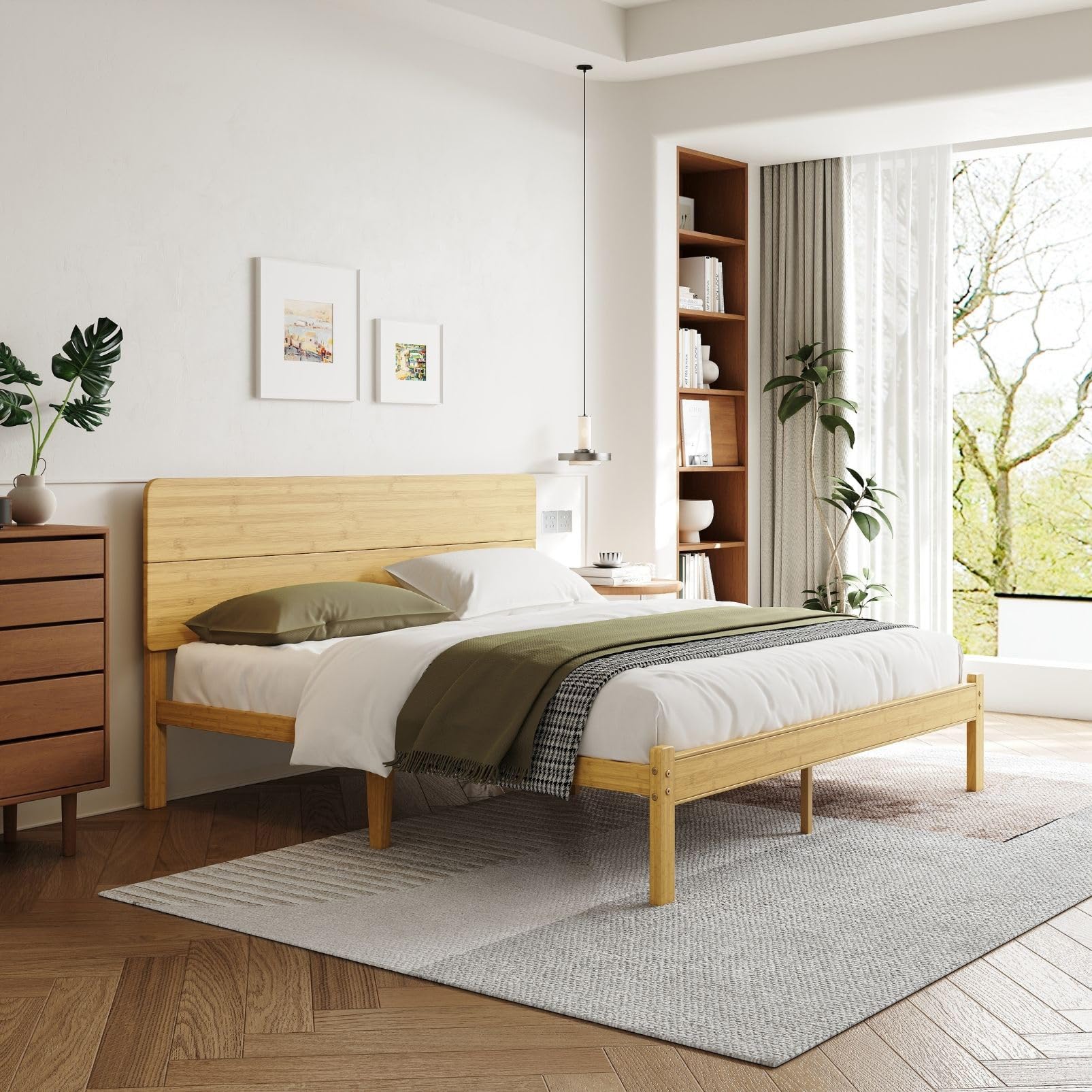 14 Inch Solid Bamboo Wood King Size Bed Frame