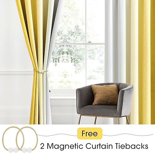 Miniatura 6 de Cortinas 100% opacas degradadas de 63 pulgadas de largo, 2 paneles para dormitorio, sala de estar, dorado, amarillo, blanco, degradado, estampado,