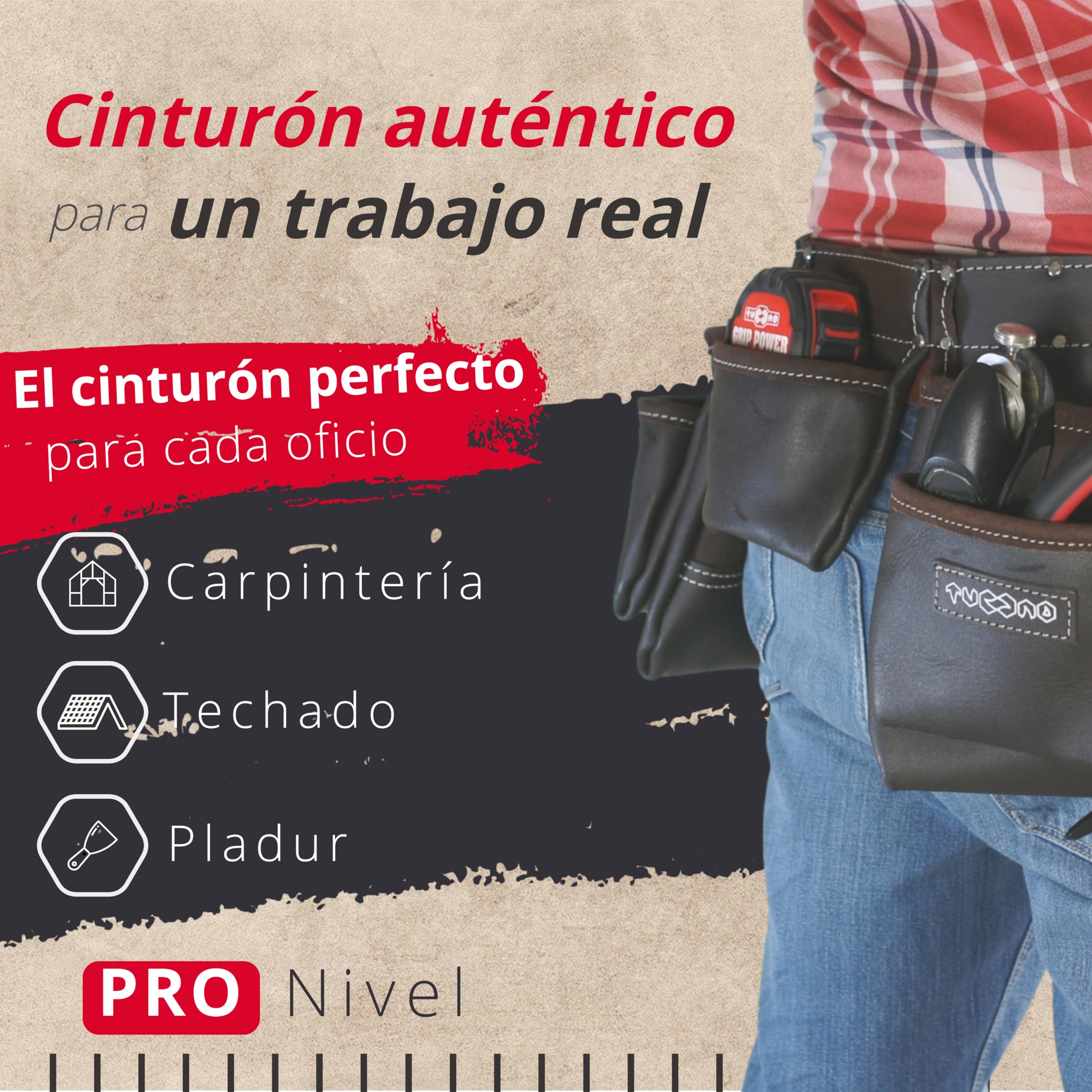Cinturón de Herramientas de Cuero Curtido 12 Bolsillos | Para Carpintero, Constructor, Jardinero, Pladur | Organizador de Trabajo Resistente