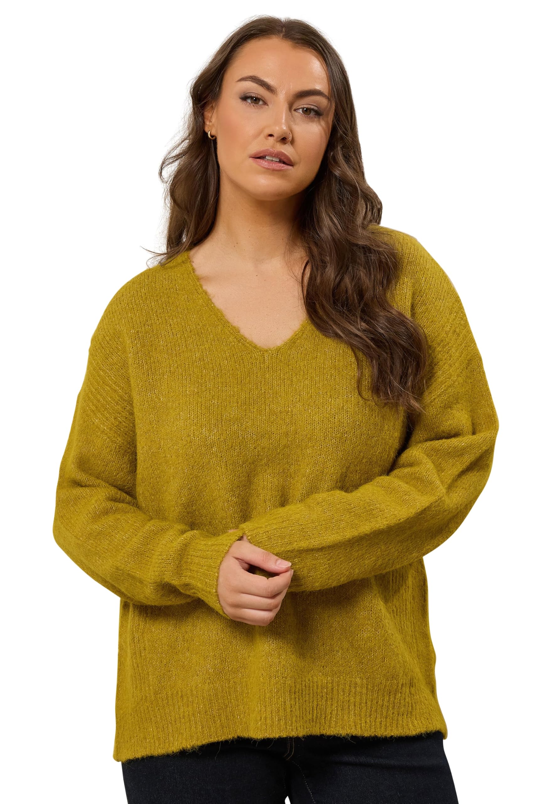 Evans Women's Green Plus Knitted Vneck Jumper Size 20