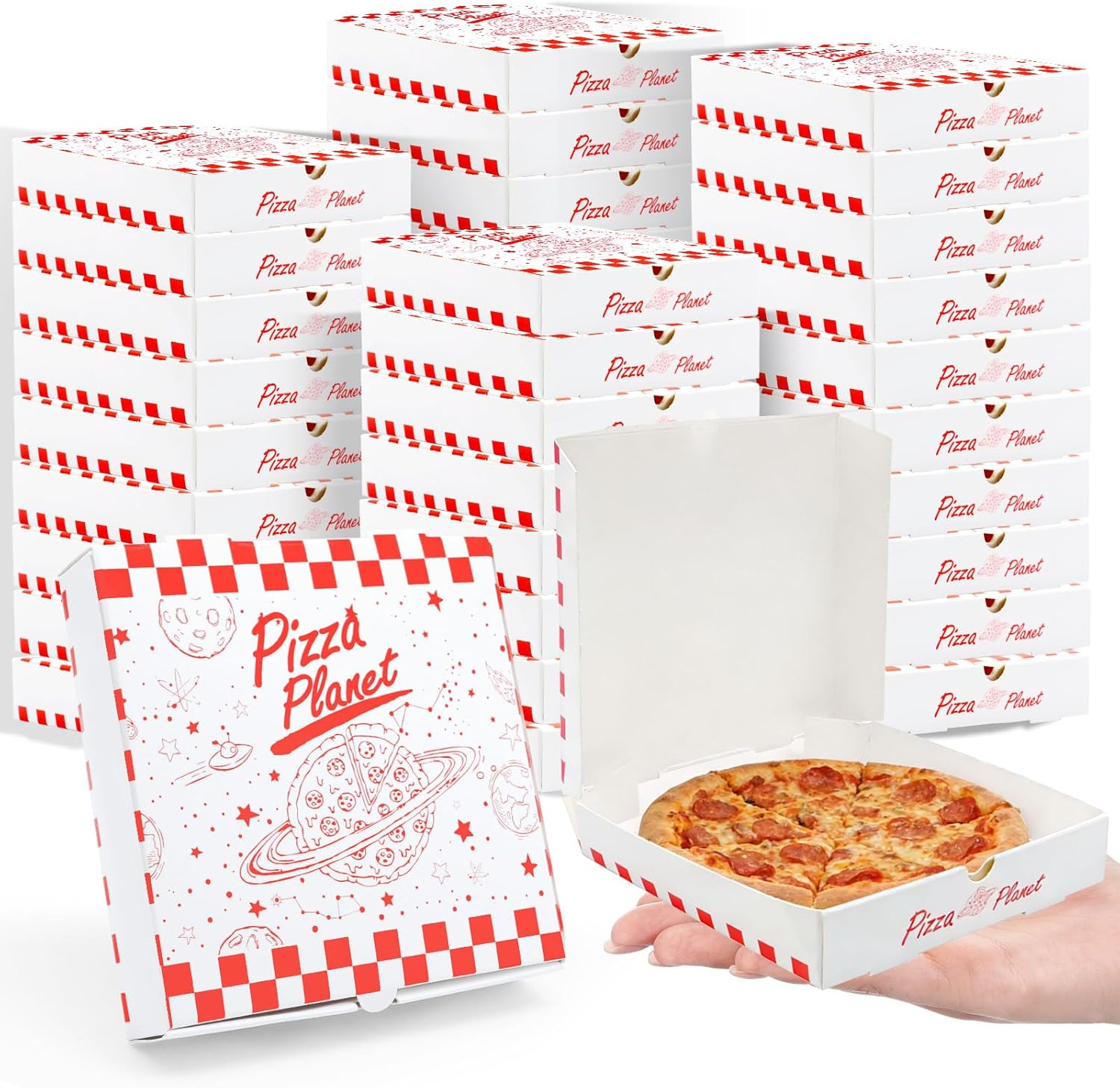 25 PCS Pizza Planet Pizza Boxes Bulk 12" x 12" x 2" Large Pizza Boxes Disposable Pizza Planet Box For Cake Cookies Food for Inspired Story Party Favor Party Decorations (25)
