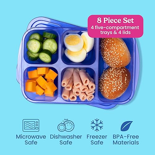 Miniatura 3 de EasyLunchboxes - Fiambreras Bento de diseño patentado - Recipientes reutilizables de 5 compartimentos para la escuela, el trabajo y los viajes,