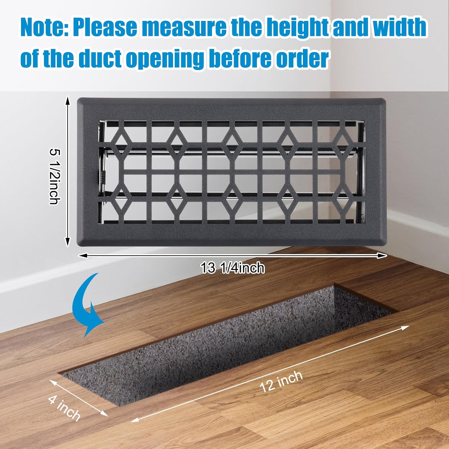 Zonon 4 Pcs Floor Vent Cover 4 x 12 Inch Black Walkable Floor Register Heavy Duty Register Steel Metal Decorative Vent Cover with Adjust Air Damper Rust Proof Finish for Home