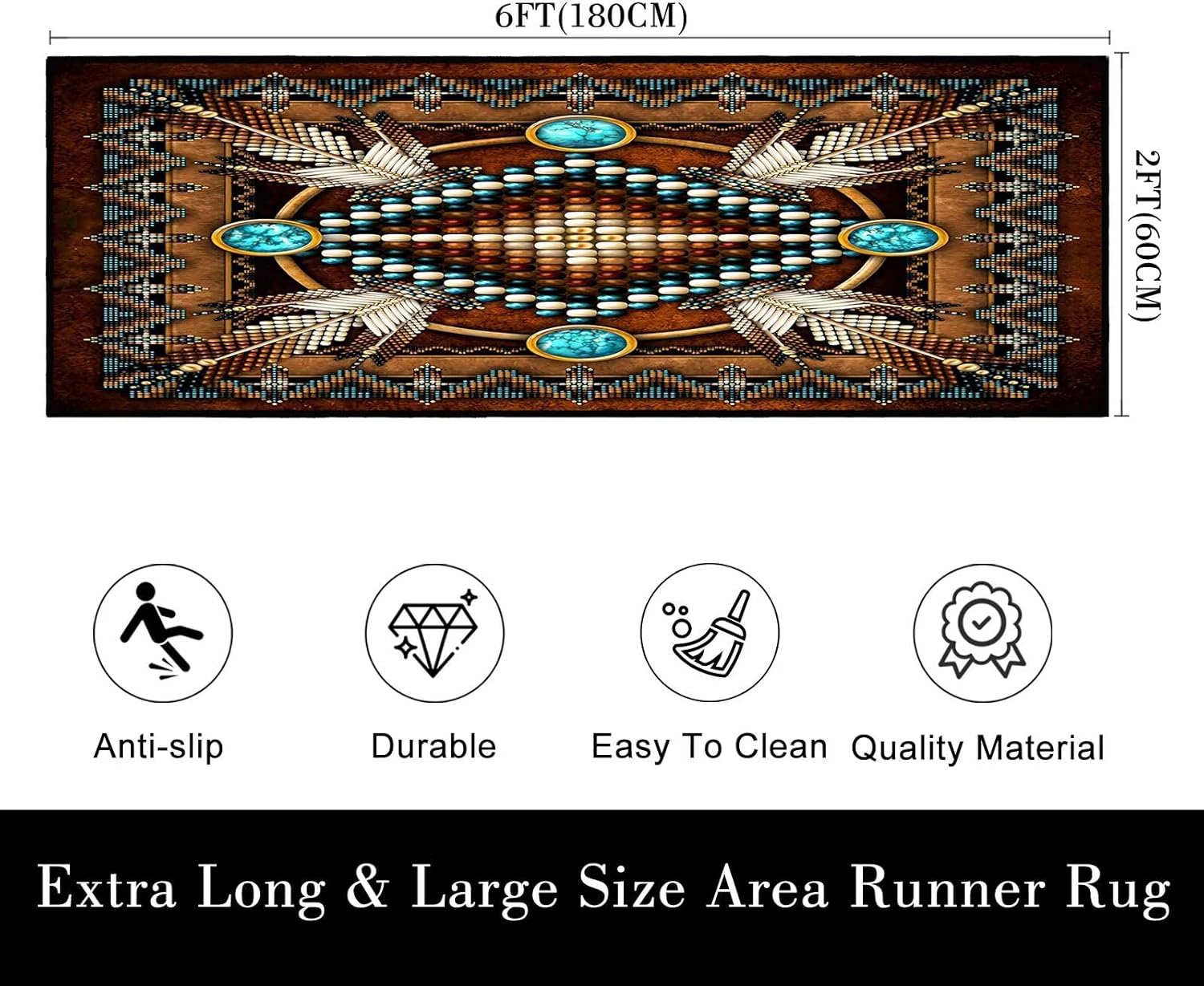 Southwestern Runner Rug 2x6 Hallway Rug Rustic South Western Aztec Tribal Native American Indian,Vintage Area Rugs Non Slip Washable Runner Carpet Throw Accent Carpets for Entryway Kitchen Bedroom - Image 2