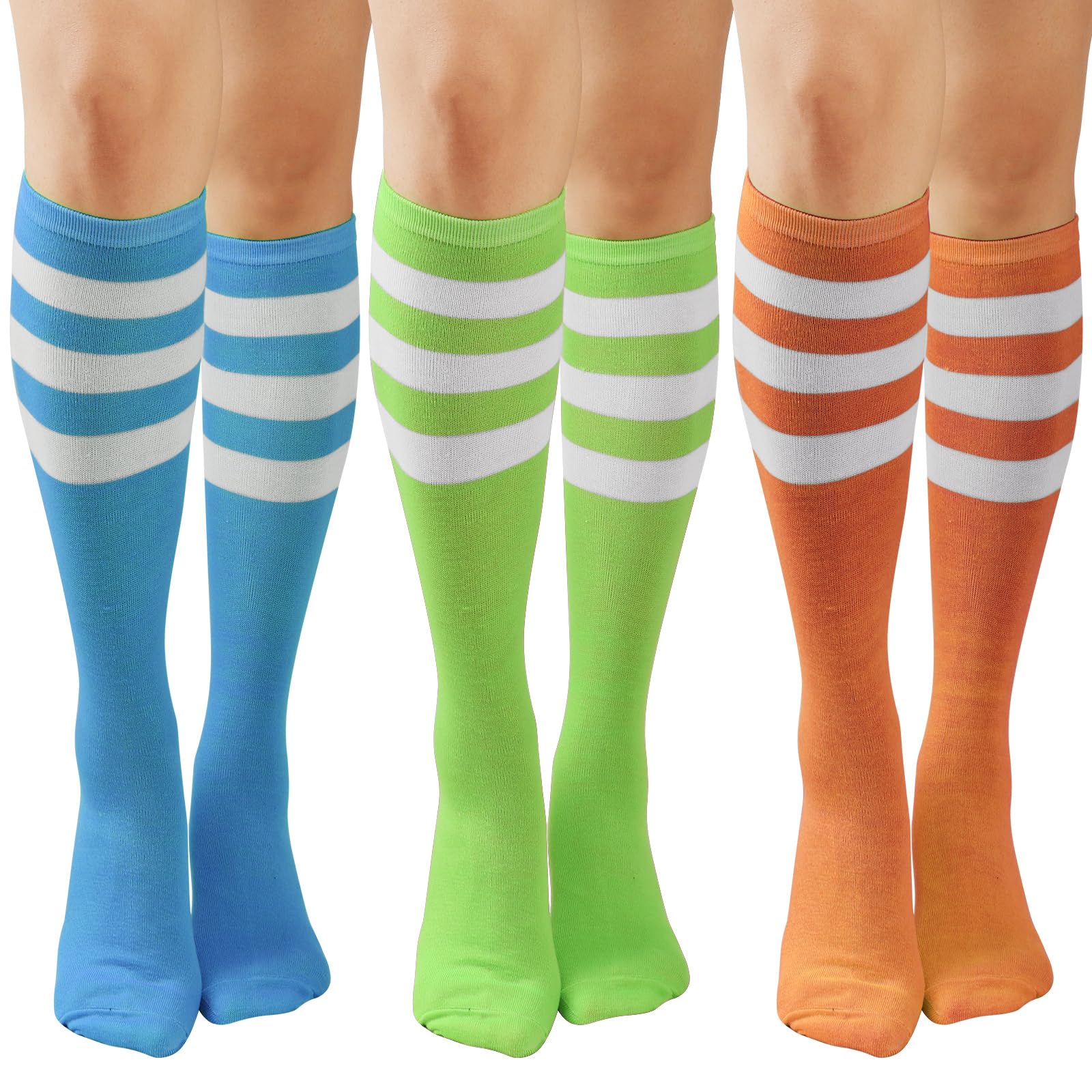 DRESHOW 3 Pairs Cotton Knee High Socks for Women Solid Knit Knee Long Stocking Leg Warmer All Season Gift
