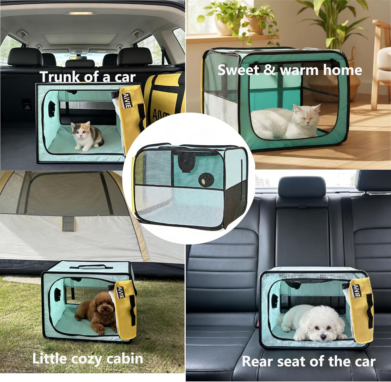 Cat Dryer, 20.5" x 15.7" x 20.5" Foldable Pet Dryer Box, Prevents Post-Bath Fur Scattering, Scratching and Biting Owner, for Cats and Small to Medium Dogs (Green)