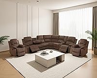 Vista 16 de Juego de sofá seccional reclinable manual, juegos de muebles de sala de estar de cuero regenerado en forma de L, sofá de esquina seccional