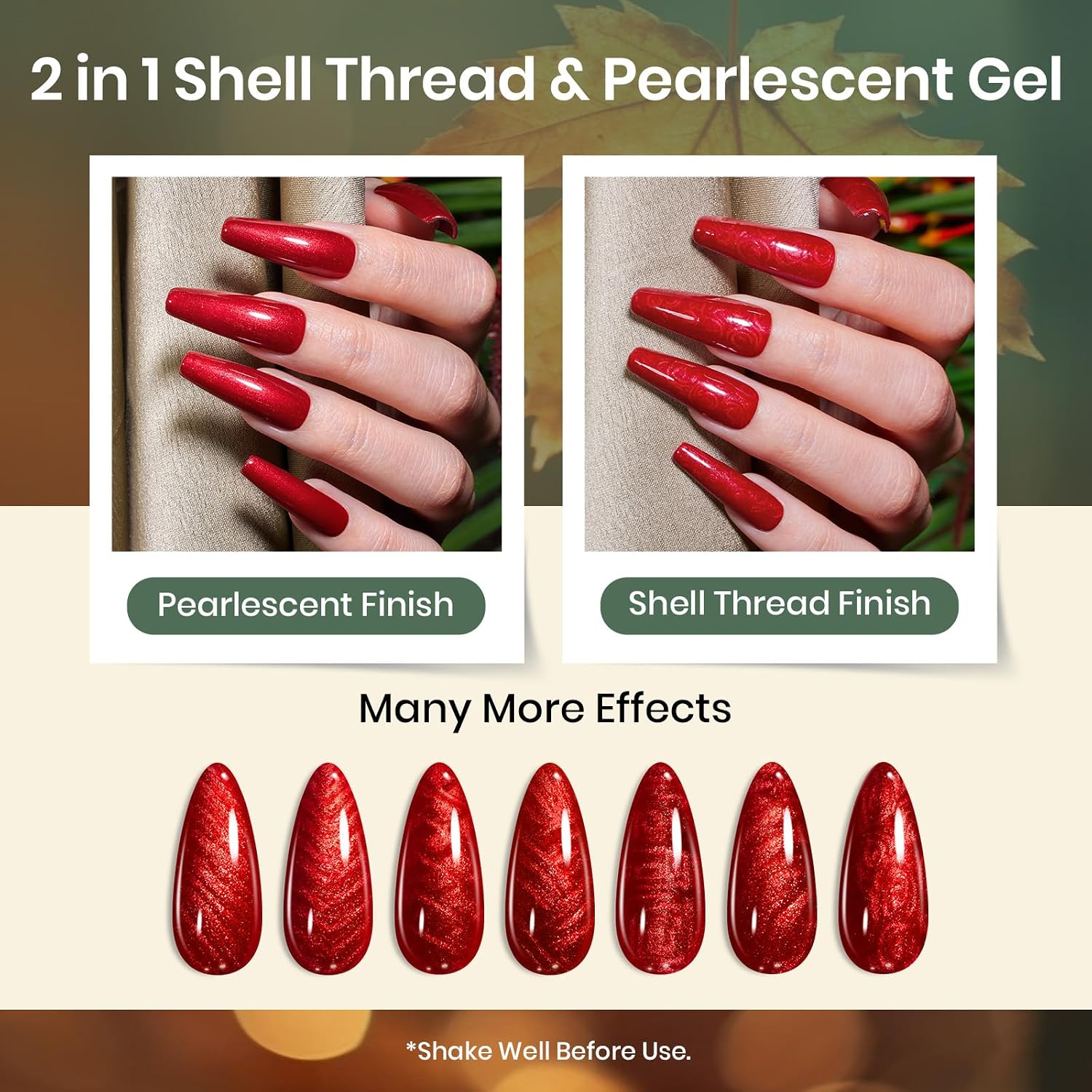 Fall  Nail  Set, 6 Colors Red Burgundy Cat Eye  | Olive Green and Pearl Nail , Magnet Soak Off LED Nail Art Kit DIY Salon at Home Gifts for Women thumbnail