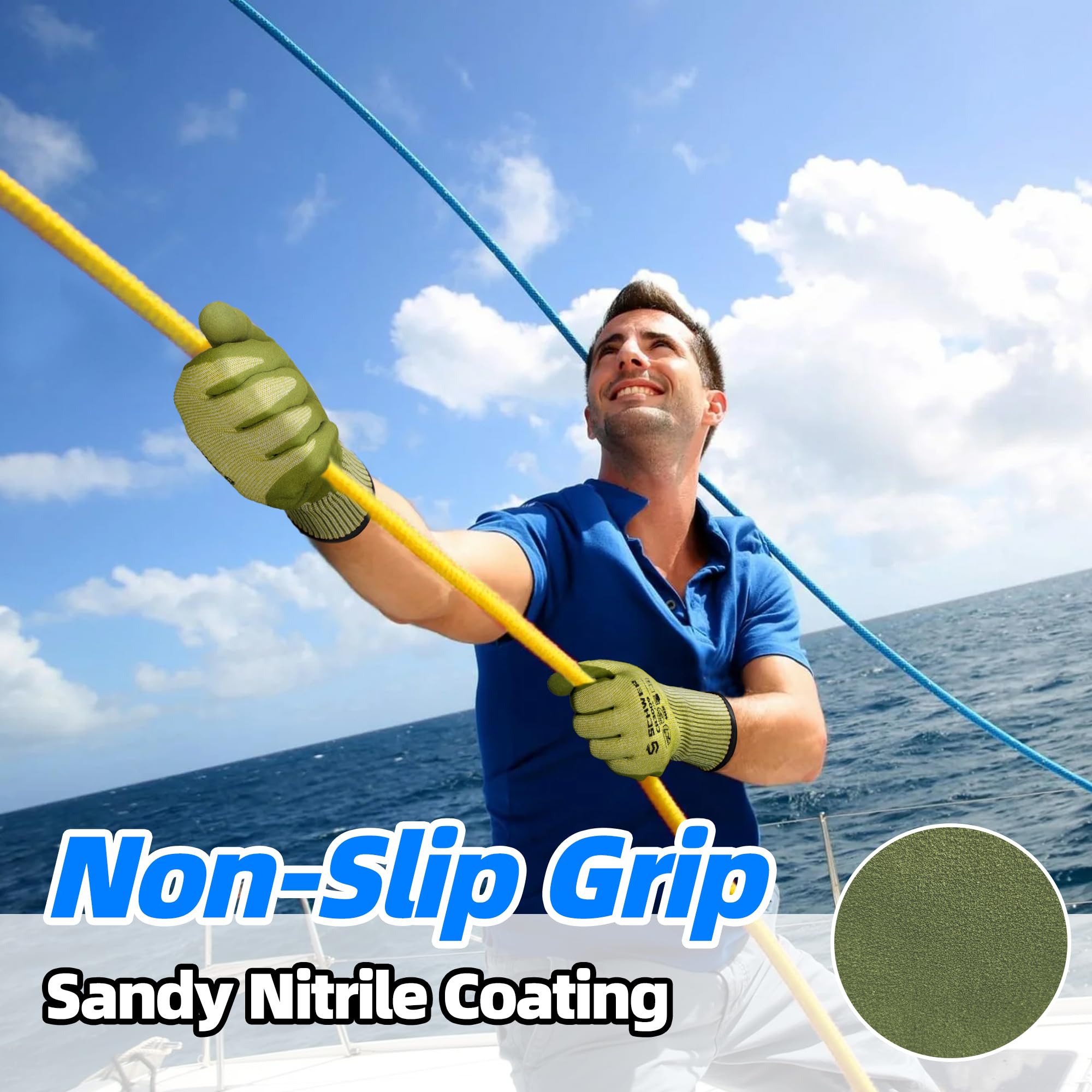 Schwer 2 Pairs ANSI A6 Cut Resistant Fishing Gloves, CR3009 Touchscreen Compatible Work Gloves for Men and Women, Non Slip, Ideal for Fishing, Hunting, Hiking, Cycling, and Outdoor Activities, L