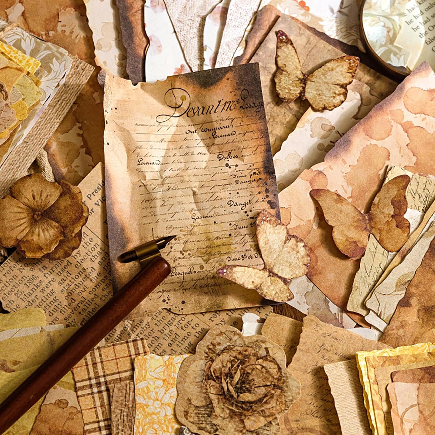 100 Sheets Vintage Scrapbook Papers Journaling Scrapbooking Supplies Kit junk journal supplies Decorative Craft Paper for Planner, Collage Paper Embellishment