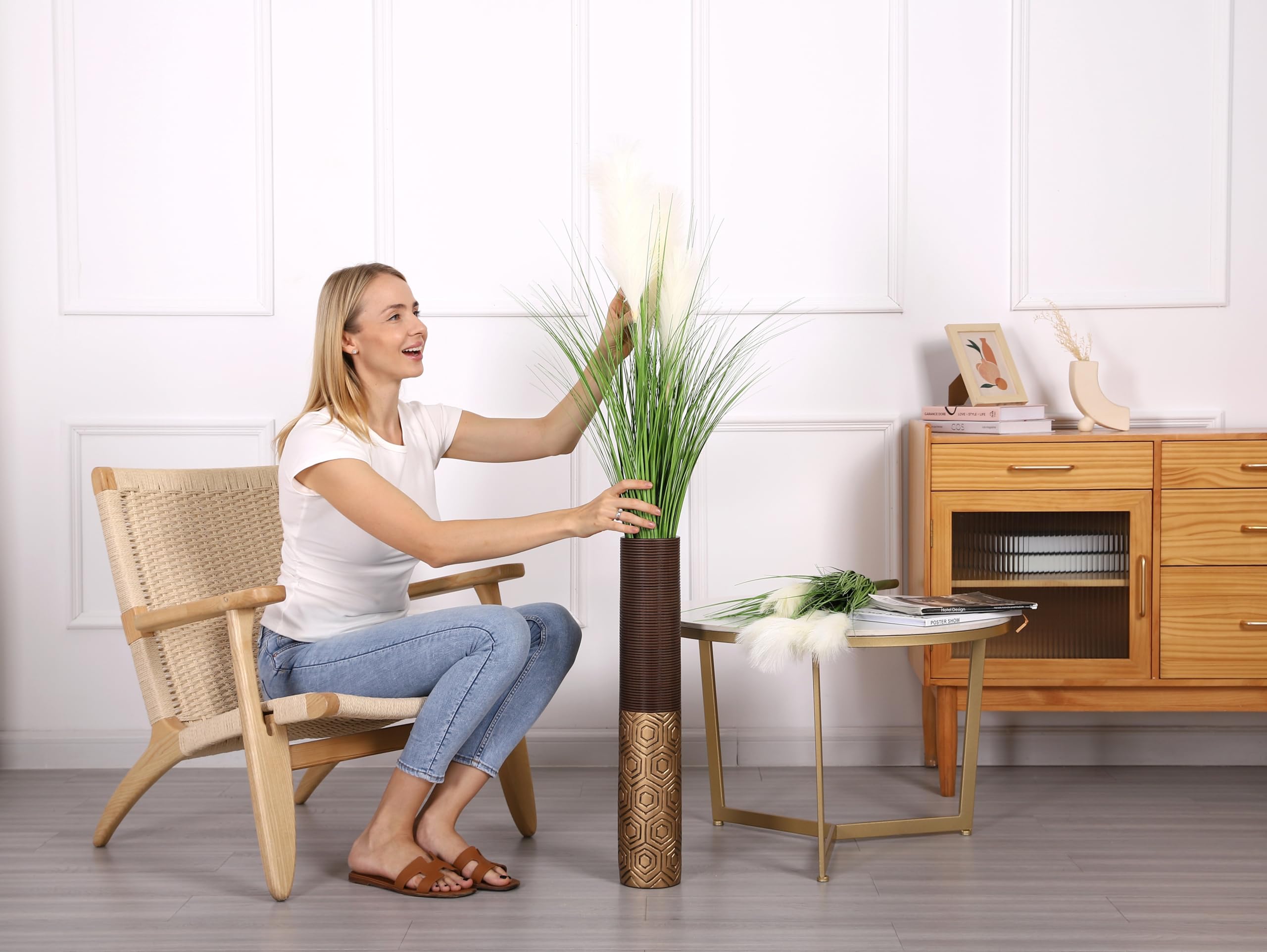 Leewadee Grande Vaso da Terra 65 cm - Alto Poliresina per Erbe della Pampa, Fiori Secchi & Freschi