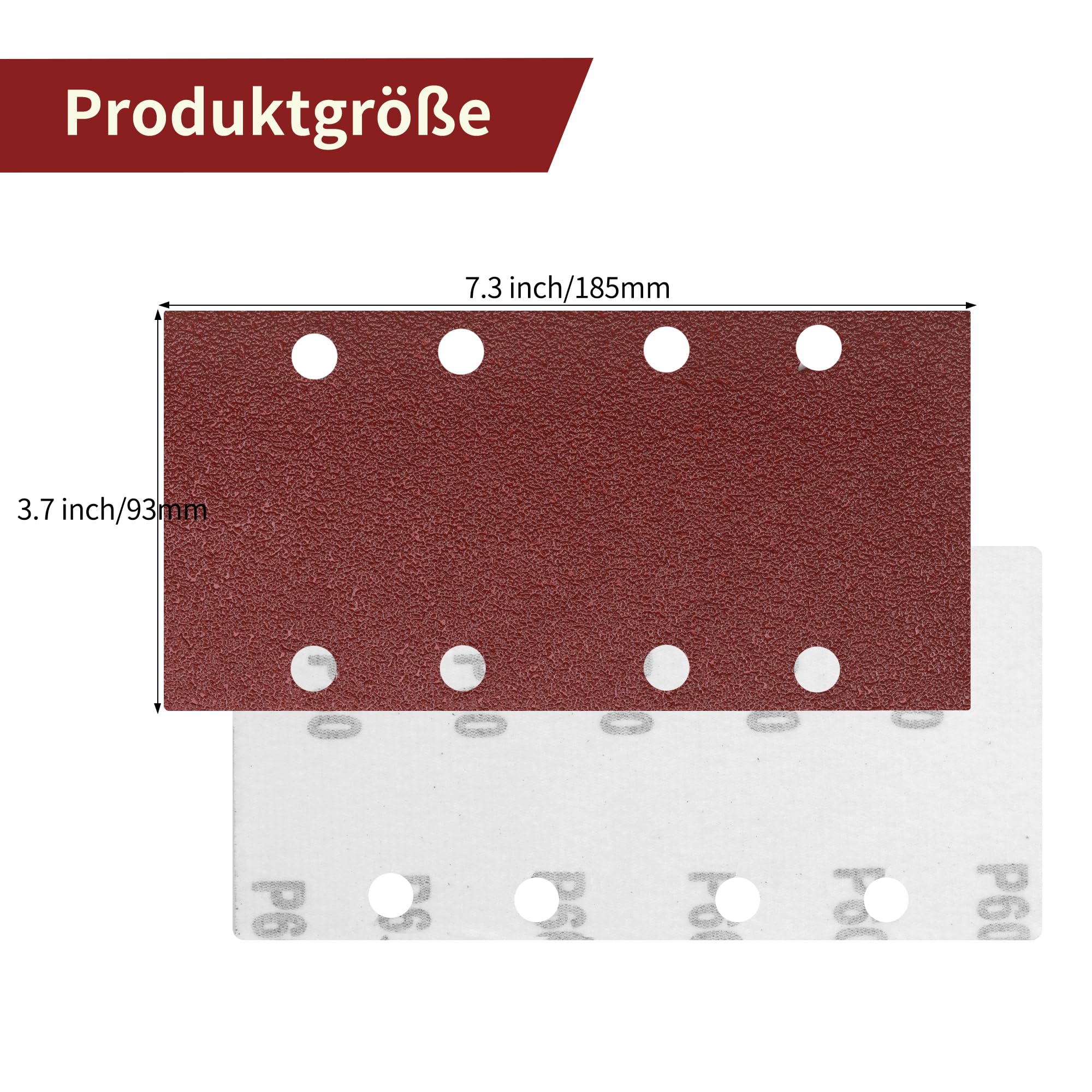 ZEHIQ Zestaw 100 arkuszy ściernych, 93 mm x 185 mm, papier ścierny, ziarnistość 60, 8 otworów, papier ścierny z rzepem, różne akcesoria do szlifierek oscylacyjnych