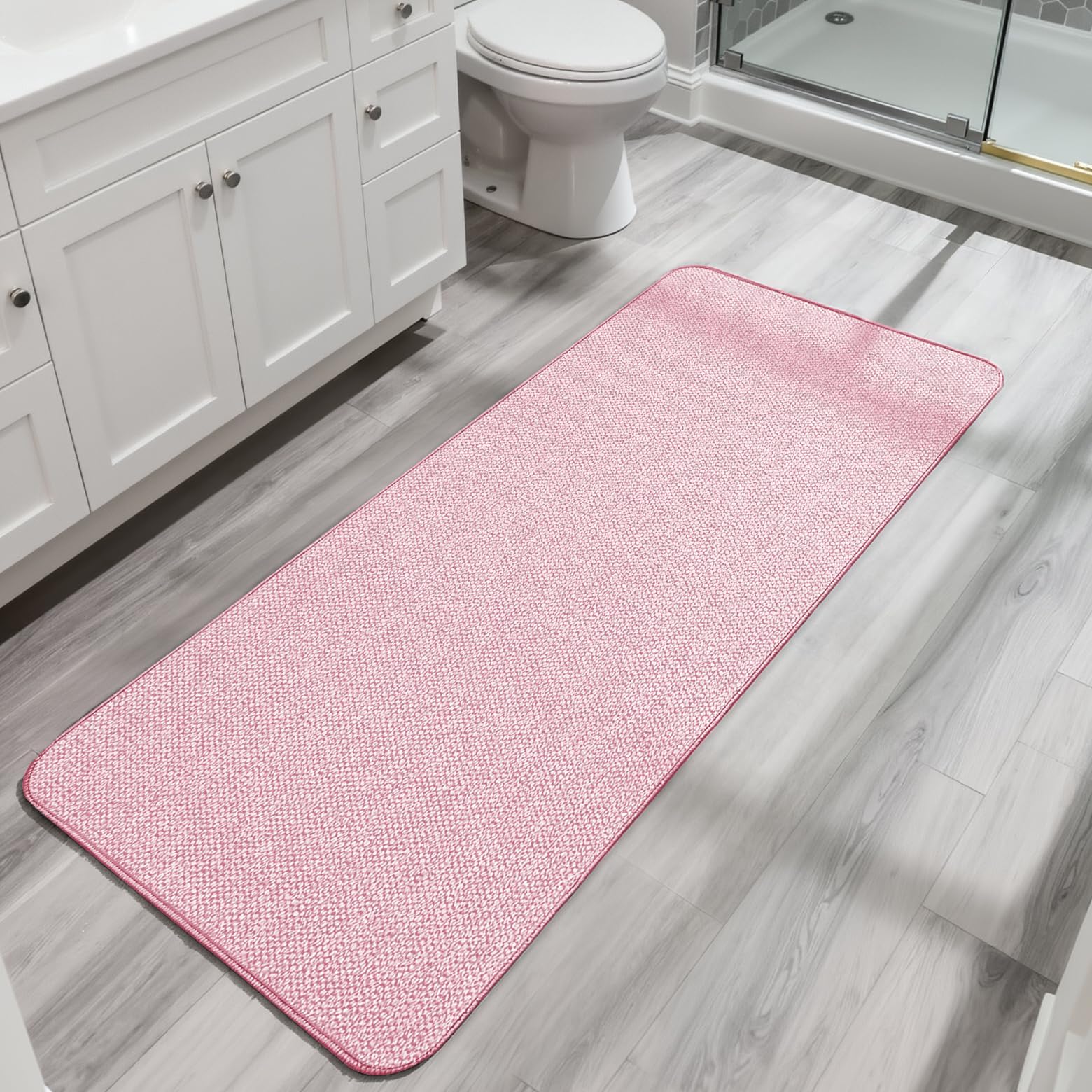 Bath Mat,Ultra Thin Bathroom Runner Rugs,Large Bath Mats for Bathroom,Quick Dry,Non-Slip,Machine Washable,Low Pile,Bath Rug,Shower Outside,Sink,Home Decor Accessories.Pink,2'x5'（24x60inch）