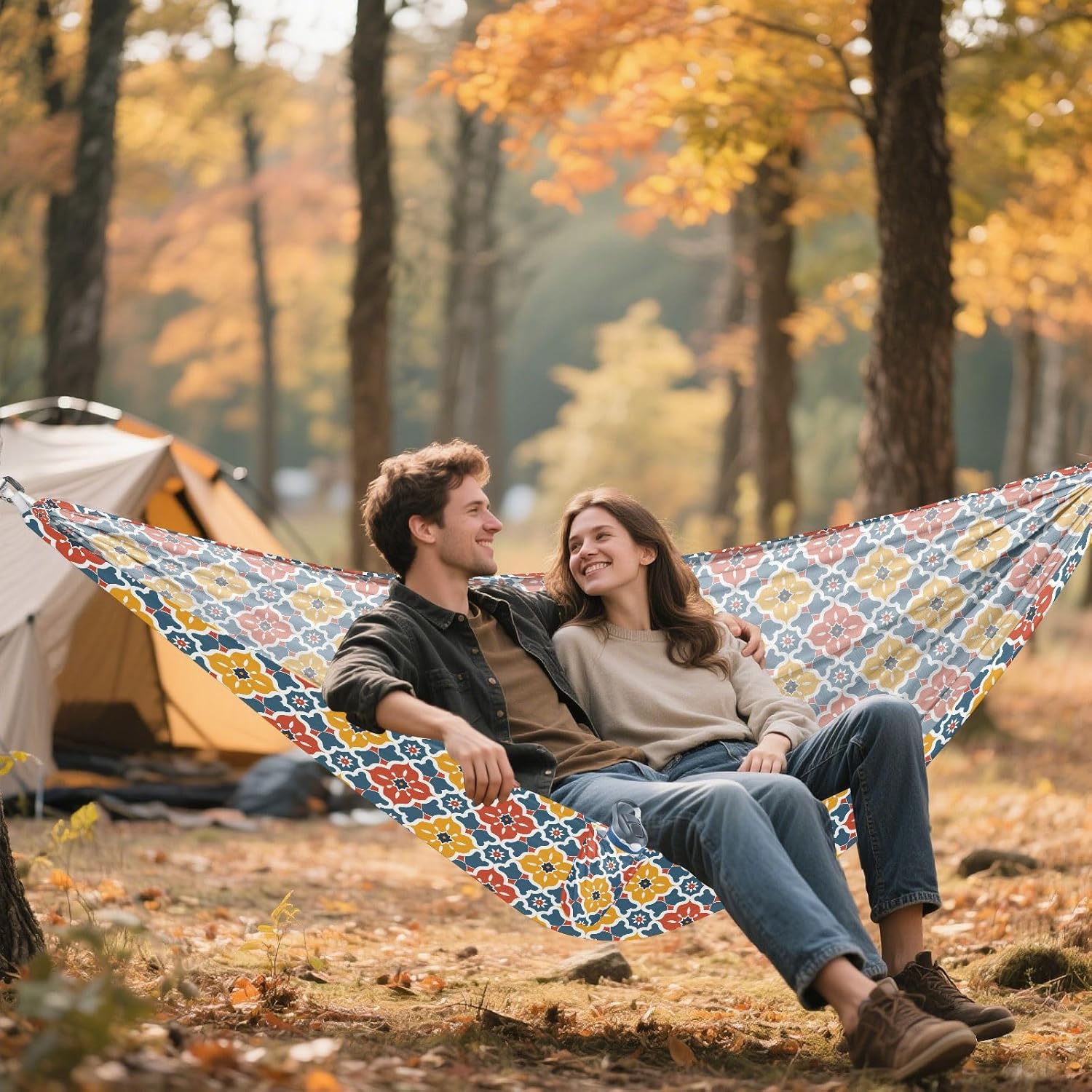 Moroccan Style Irregular Patterns Hammocks with Hanging Rope Fabric Hammock for Camping & Hiking Essential