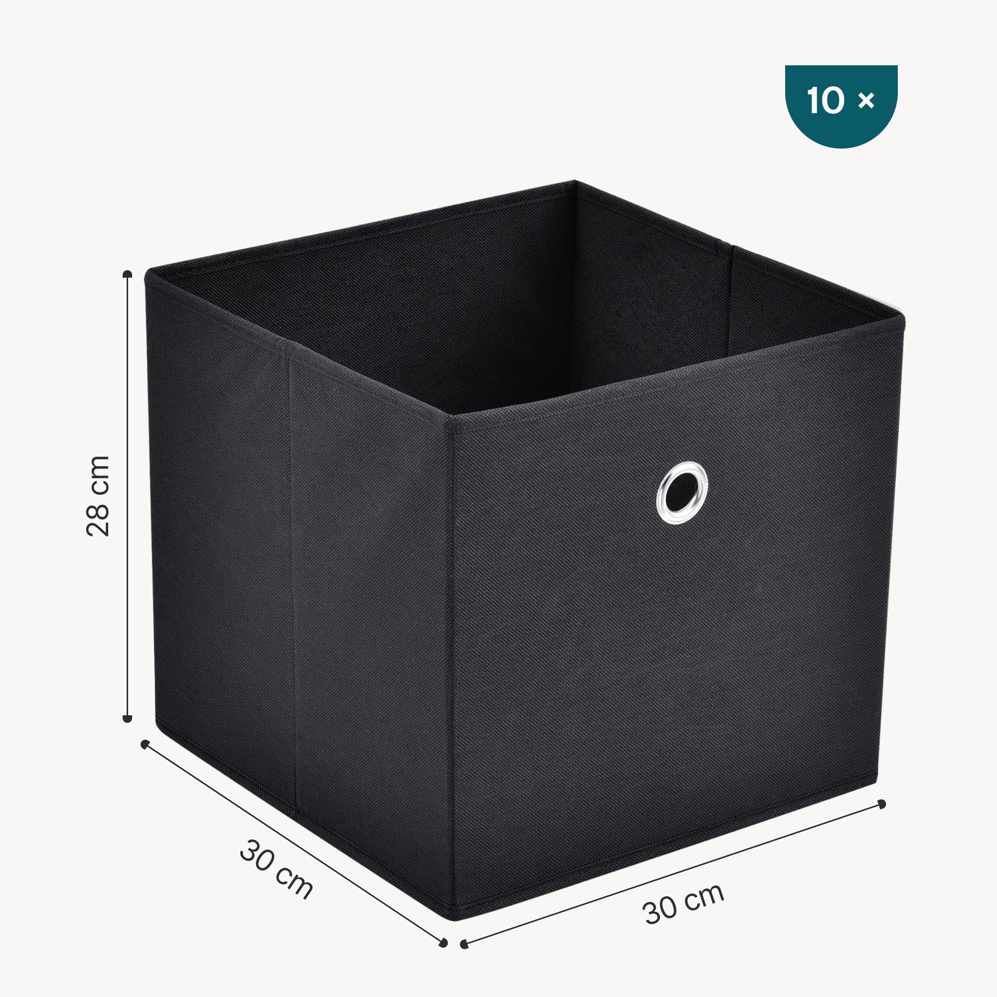 [en.casa] Set de 10 x Caja de almacenamiento plegable 28x30x30cm Juego de 10 Cajas Almacenaje Organizadoras con Asa Contenedores para Ropa o Juguetes Negro