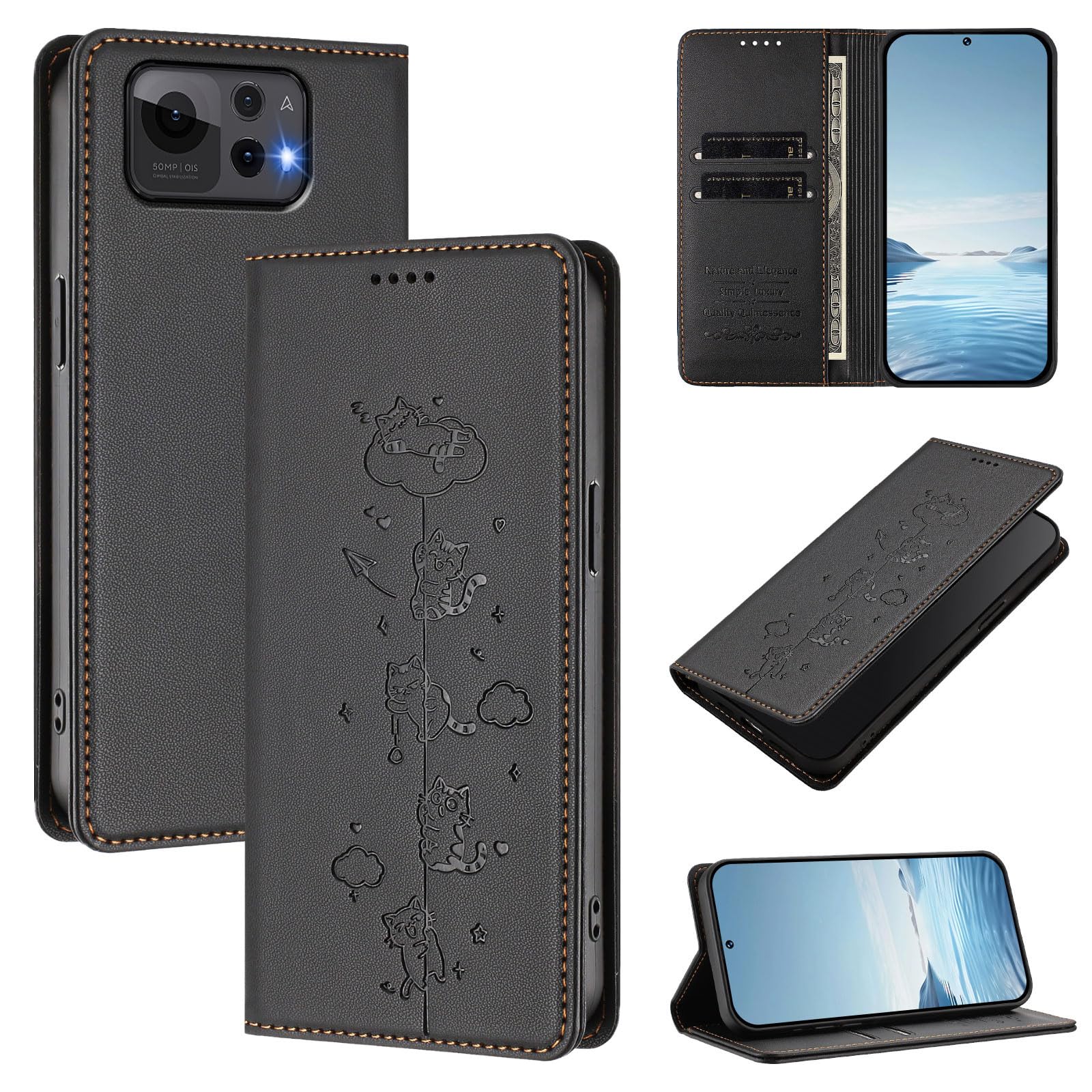 Case Cover Compatible with Asus Zenfone 12 Ultra 【RFID Blocking】【Card Holder Magnetic closure Flip Kickstand】Black