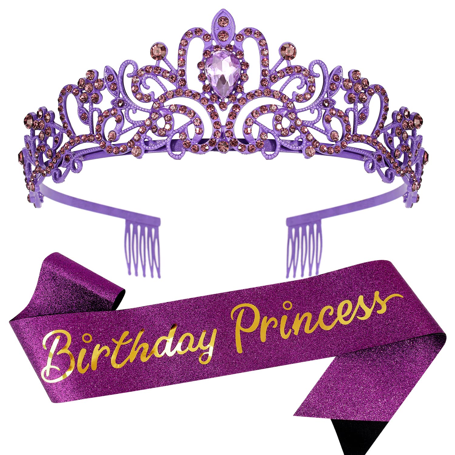 Velscrun Princess Crown, Tiara for Girls, Purple, Birthday, Classic Style, Female, Ages 1-18