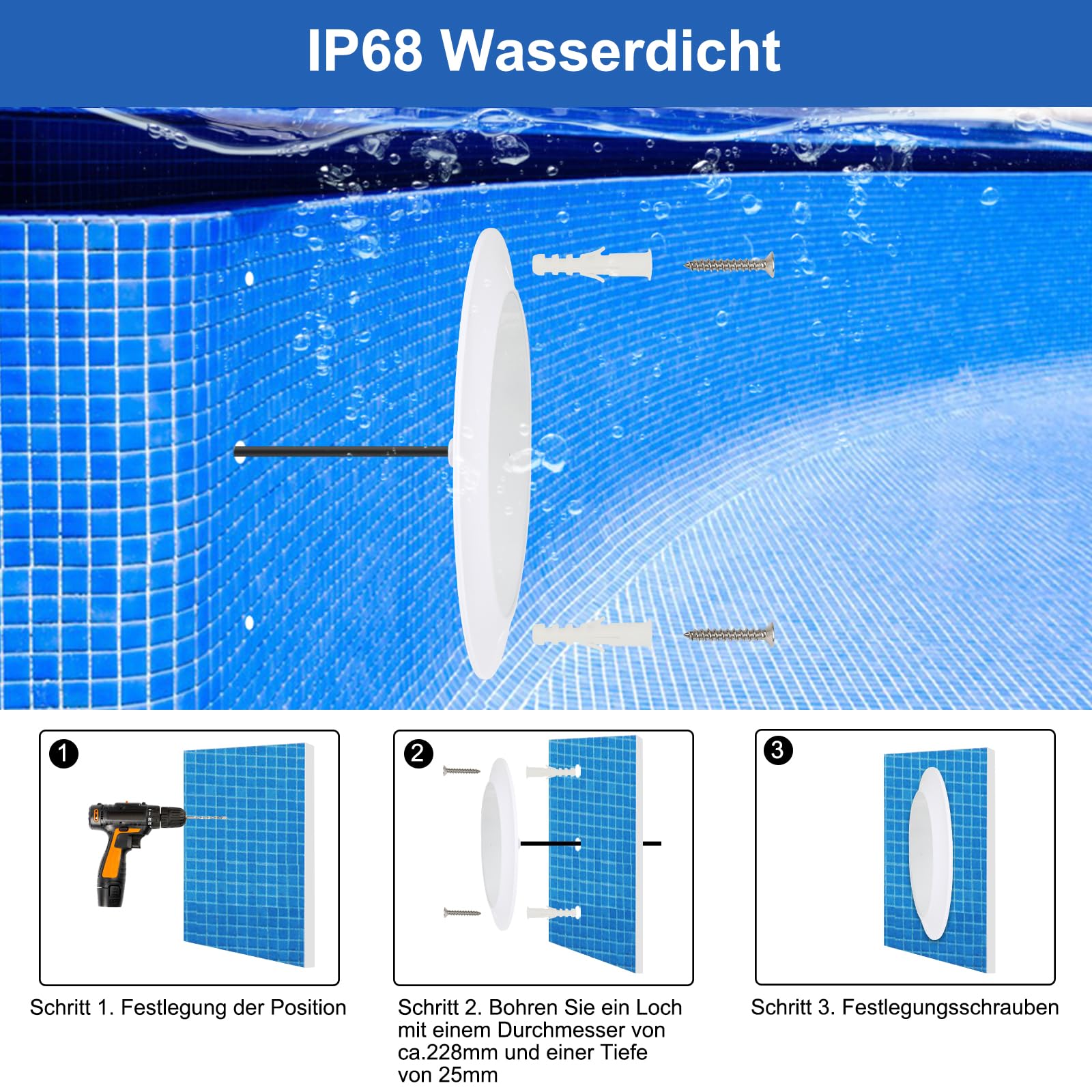COOLWEST Harz Gefüllt Poolbeleuchtung LED 32W RGB, Ultraflach Poolscheinwerfer mit Fernbedienung Colour Changing Schwimmbad LED Lampe, IP68 Wasserdicht, 24V DC, Aufputzmontage