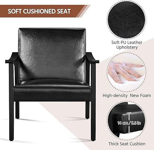 Miniatura 35 de Yaheetech Silla decorativa, silla de sala de estar de mediados de siglo, silla auxiliar moderna de tela de lino con respaldo alto para sala de