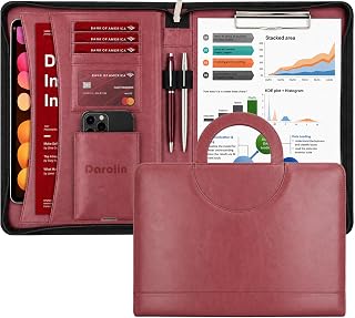 Darolin Leather Portfolio with Handle - Business Clipboard Folio, Redwine