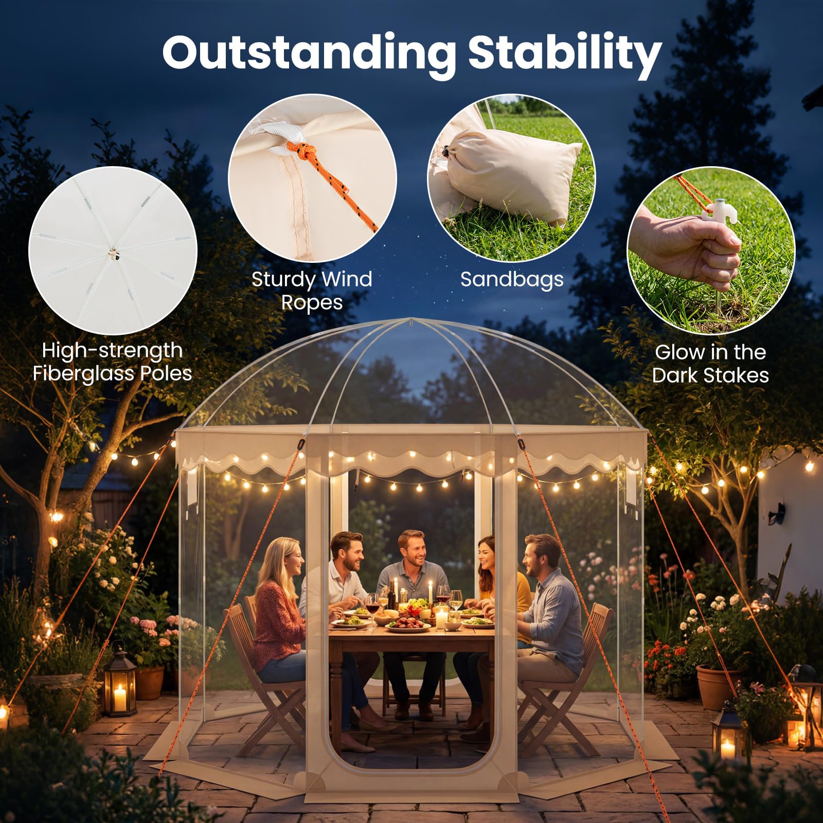 SOARS Tenda Sportiva a Bolla Pop-up 305 x 305 cm, Tenda Cupola Trasparente Isolante Termica per Mondiale 2026 Coppa del Mondo, per Eventi Sportivi, Giardino, Terrazzo e Campeggio, 8-10 Persone