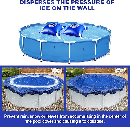 Miniatura 6 de Paquete de 2 almohadas de piscina de 4 x 4 pies para piscinas sobre el suelo, almohada de aire de 0.016in de grosor, ecualizador de hielo para