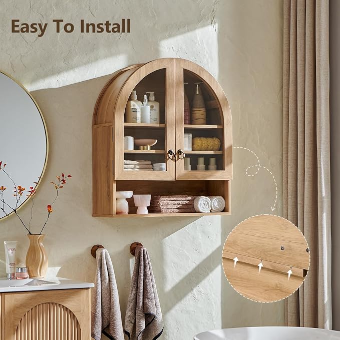 Armario de baño mural arqueado IFGET de 23,6'', con estante ajustable y acabado en roble natural miniatura 8