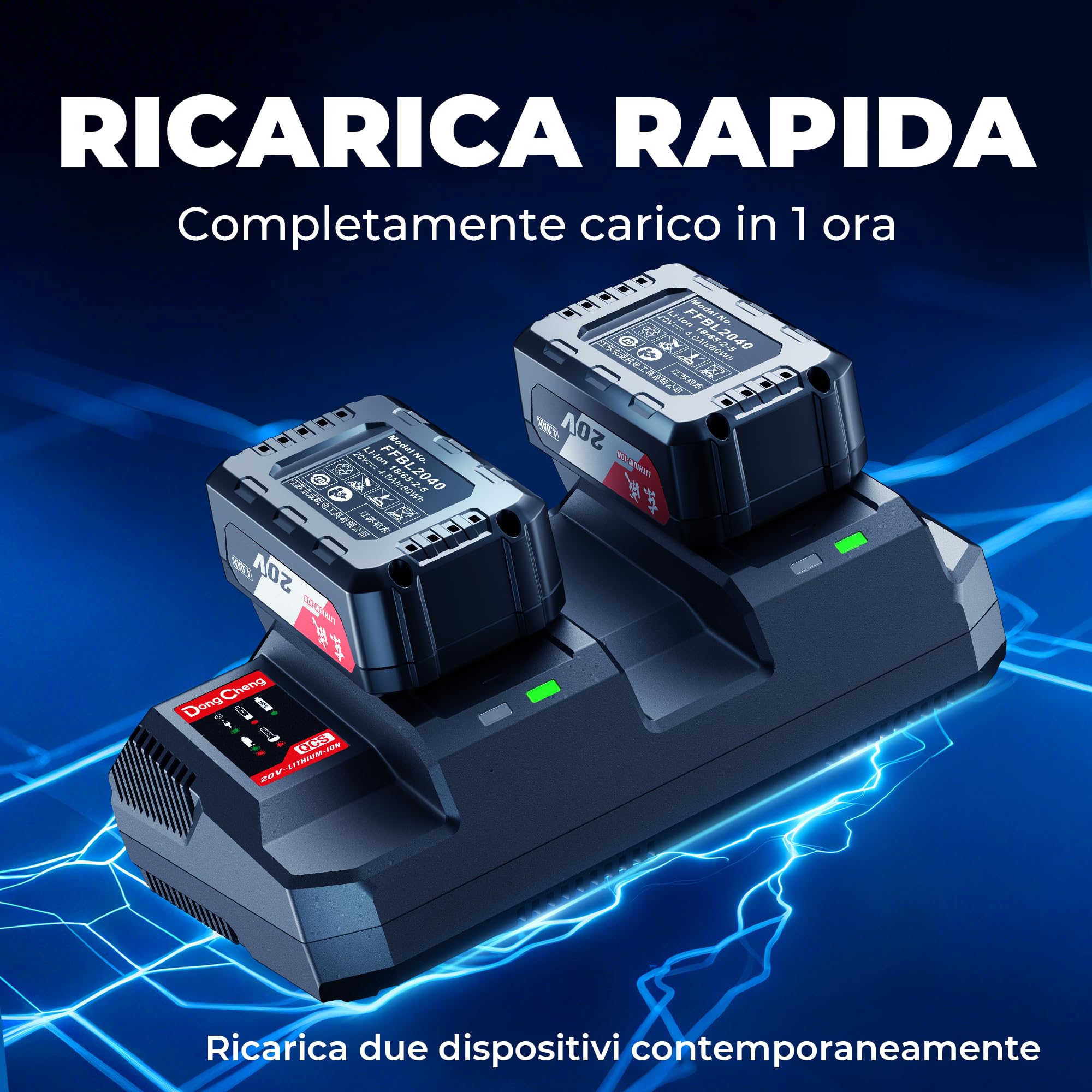 Dongcheng FFCL2040-2 - Caricatore doppio a batteria agli ioni di litio da 18 V (40 V MAX)