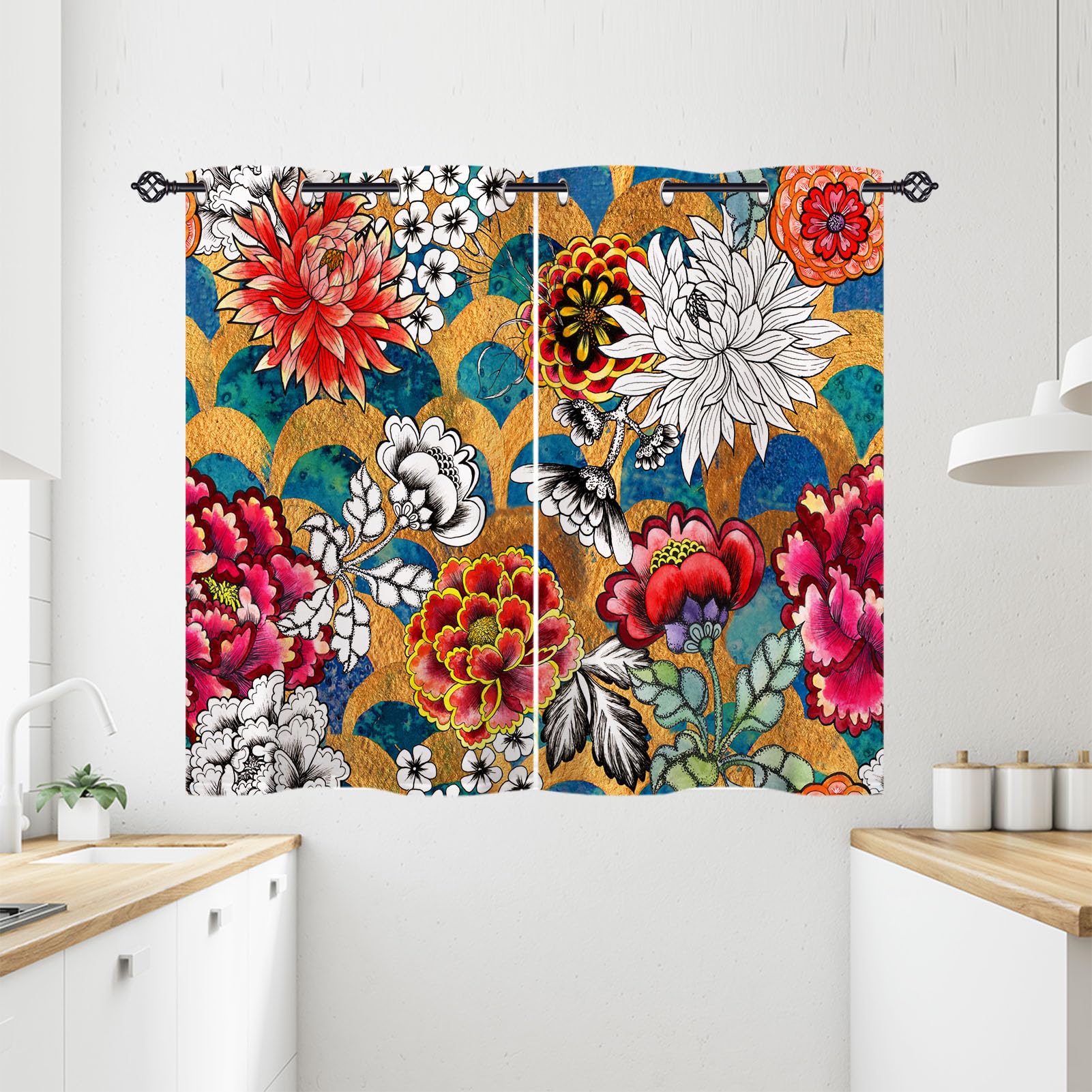 ANHOPE Vintage Floral Thermal Blackout Curtains 2 Panels W 28" x L 54" — image 1