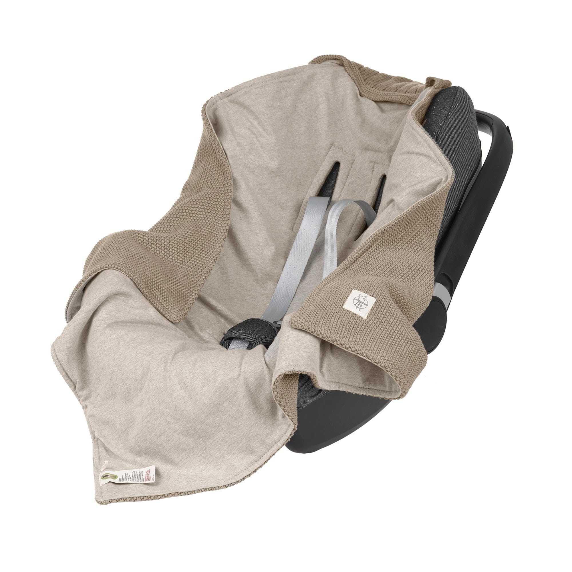 LÄSSIG Baby Strickdecke für Autositz Autositzdecke Einschlagdecke Babyschale 100% Bio-Baumwolle GOTS taupe