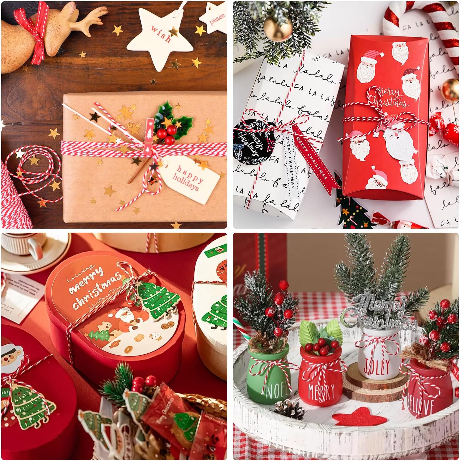 Marrywindix 110Yards Cotton Bakers Twine String Christmas Decorative Twine Wrapping String Craft Present Wrapping Cord for Christmas Decor DIY Crafting Presents Gift Tags (Red and White, 39, Inches)