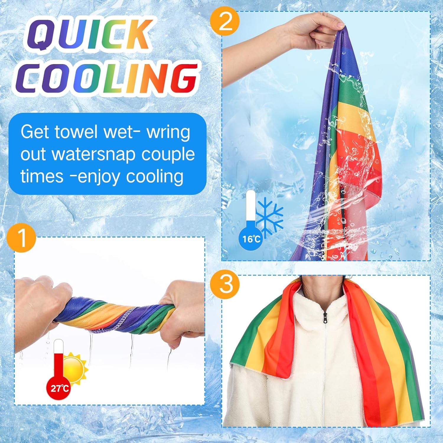 Coume 20 Pcs Rainbow Cooling Towel Bulk for Neck and Face 40 x 12 Inch Double Layer Microfiber Soft Breathable Sports Towels for Gay Lagbt Pride Month Decor, Moisture Wicking Cold