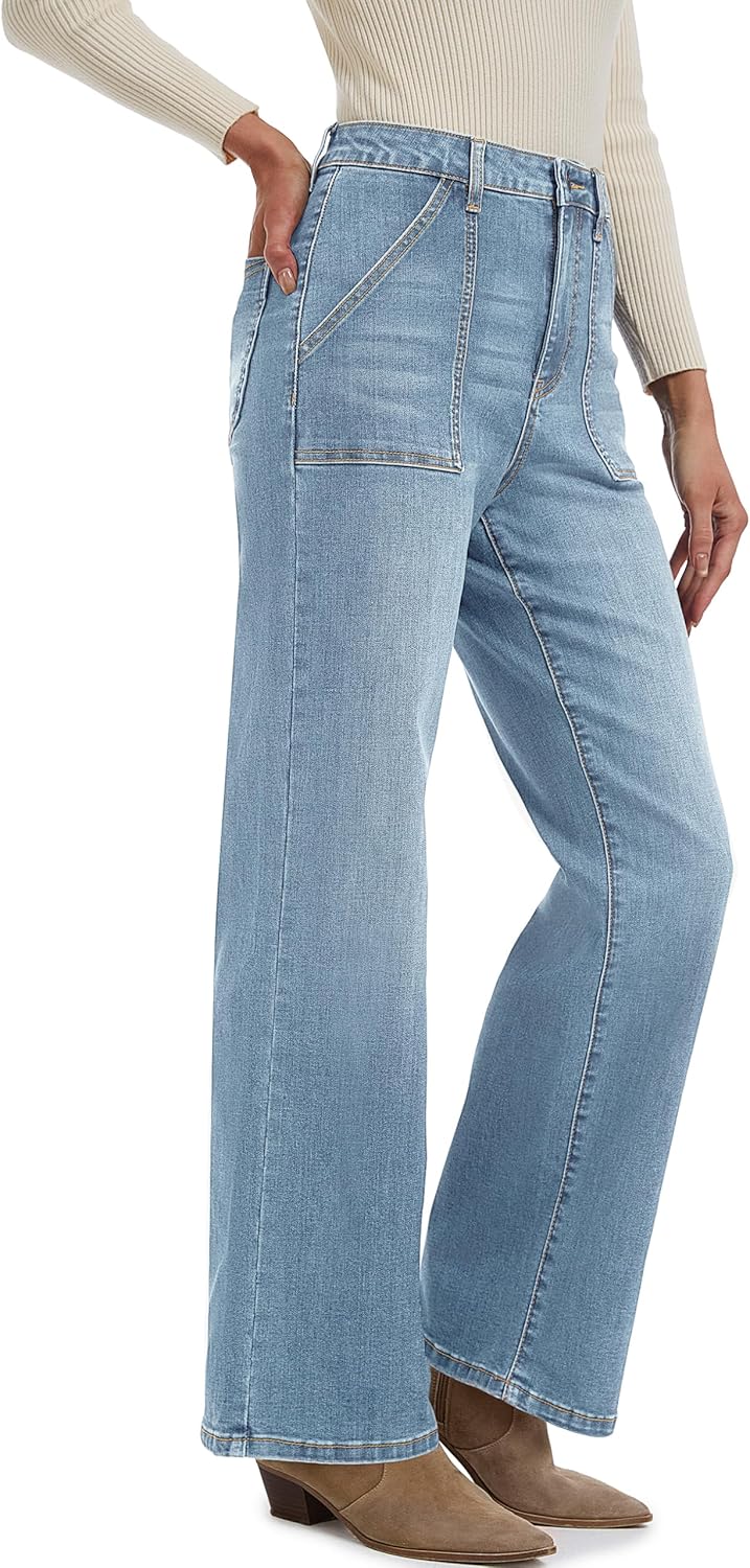 YUCOLEN Straight Leg Jeans for Women High Waisted Jeans Loose Wide Leg Stretchy Denim Pants with Pockets Fashion - Image 5