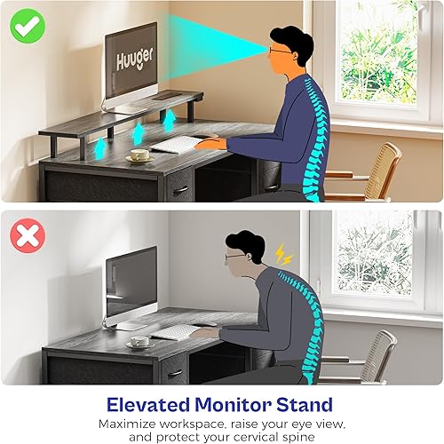 Miniatura 8 de Escritorio para computadora de 47 pulgadas con 4 cajones, escritorio para juegos con luces LED y tomas de corriente, escritorio de oficina en casa