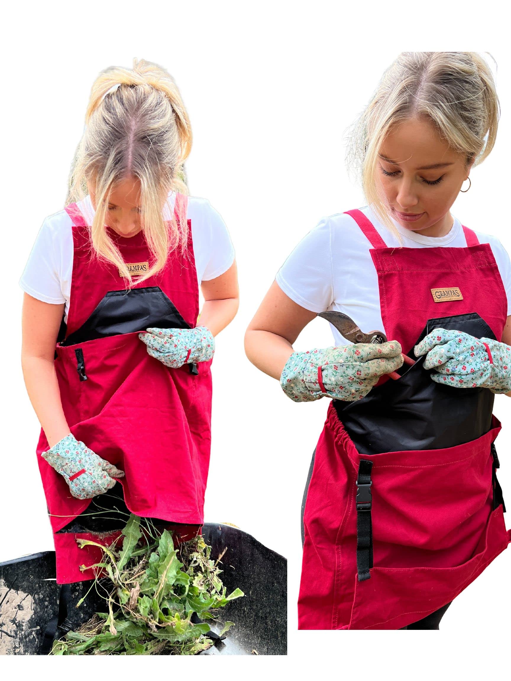 Grampa's Garden Apron - Cross Back Gardening Apron With Pockets For Women & Men, Red - Image 2