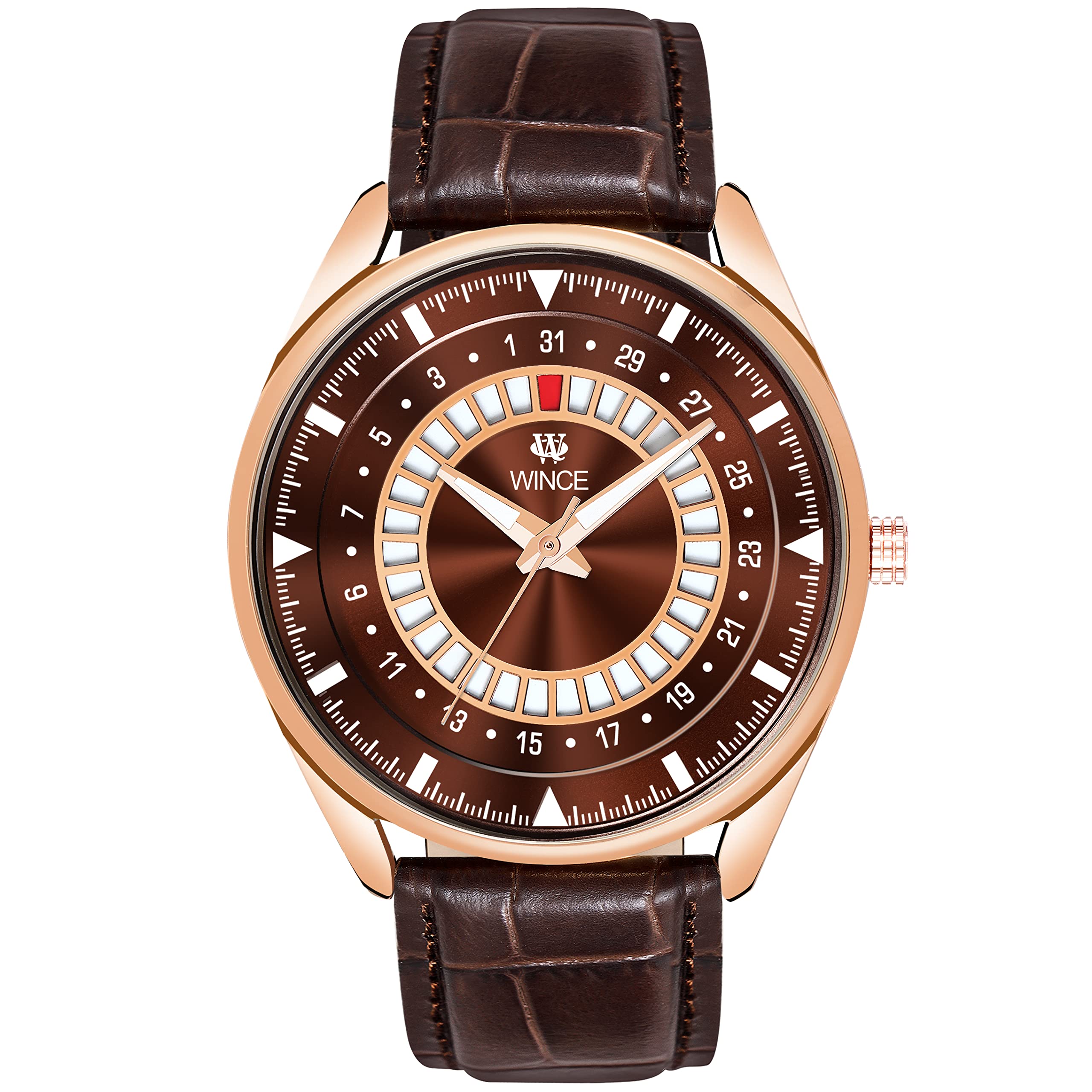 WINCE Analog Wrist Watch for Men Functioning Stainless Steel Leather Strap Brown (B0BSFQLQ3F) Amazon Price History, Amazon Price Tracker