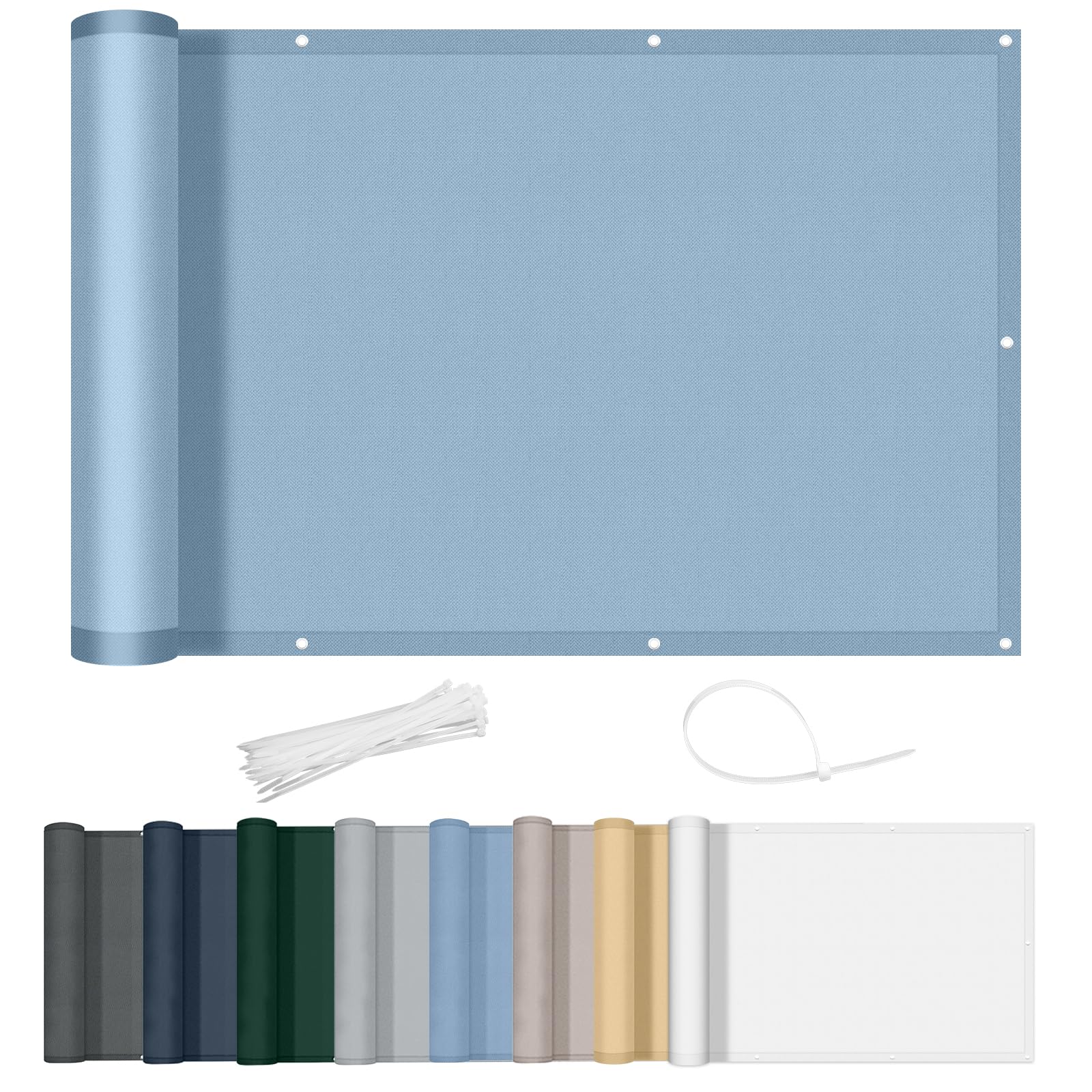 AXT SHADE Balcony Privacy Screen 90x500cm Waterproof Balcony Cover Wind and UV Protection with Cable Ties for Outdoor Terrace-Grey Blue — image 1