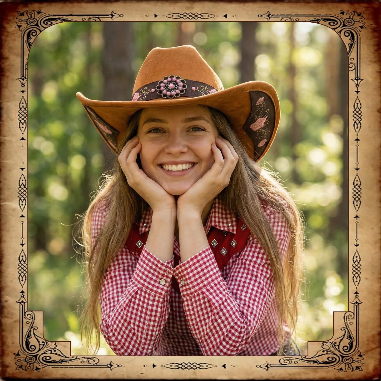 Utensilsto Western-Cowboyhut für Damen mit breiter Krempe und Stickerei