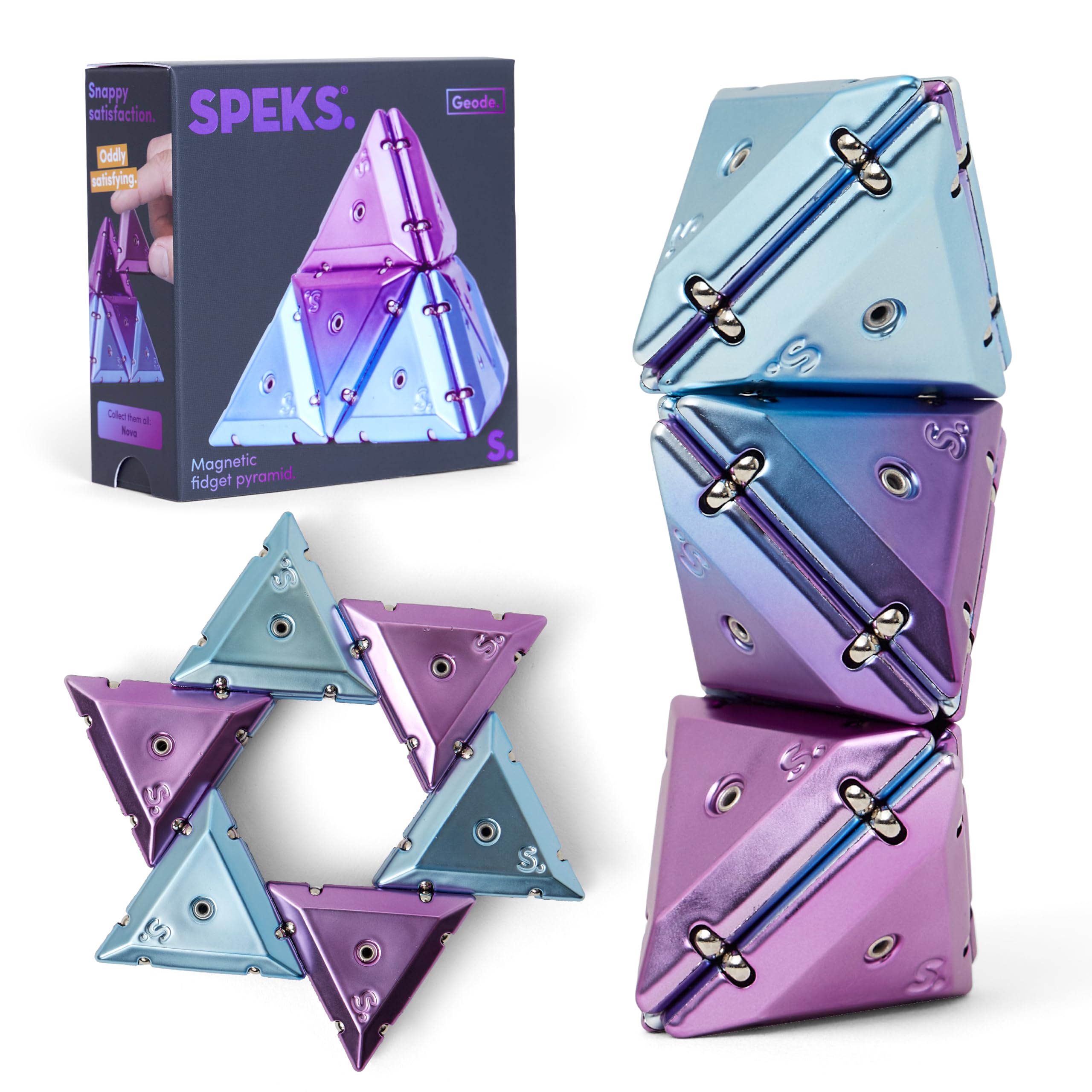 Speks Geode Magnetic Fidget Toy | Sensory Desk Toy for Adults & Teens 14+ | Stress Relief Gift | Pyramid, Chrome Purple