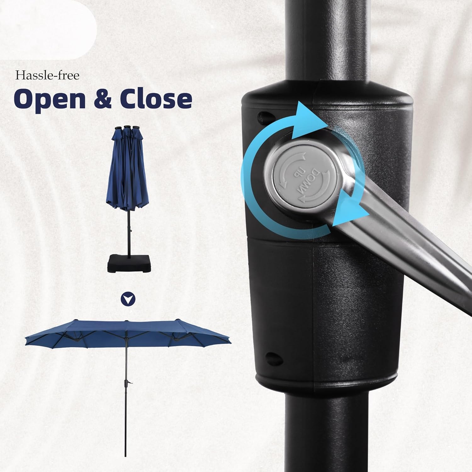 PHI VILLA 13 ft Outdoor Patio Umbrella, Large Rectangular Double Sided Market Table Twin Umbrellas with Crank Handle for Deck Pool, Navy Blue