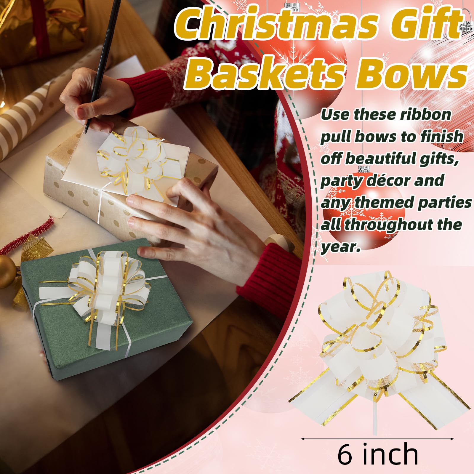 32 fiocchi da tirare per confezioni regalo, fiocchi grandi da 15,2 cm per regali, confezioni regalo, fiocchi sfusi per cesti regalo, decorazioni natalizie per feste di nozze (bianco)