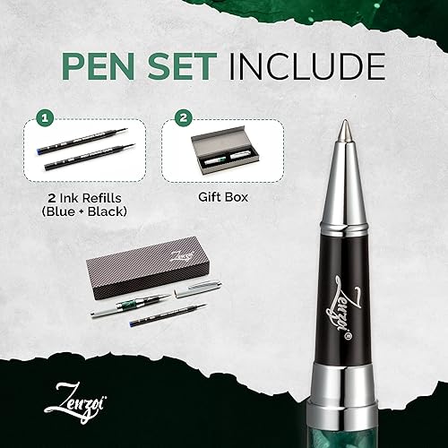 Vista 18 de ZenZoi Pluma estilográfica negra – Hermoso bolígrafo de escritura suave para hombres o mujeres. Punta fina Schmidt Premium. Juego de caja de regalo
