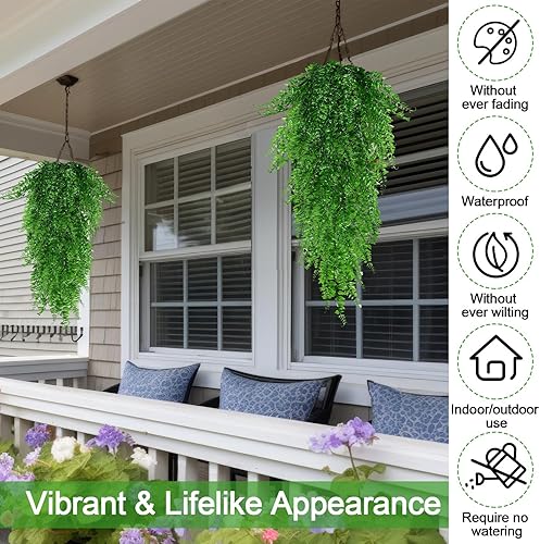 Miniatura 4 de Riceshoot 24 plantas colgantes artificiales, 8 estilos, plantas artificiales colgantes realistas, eucalipto, plantas de pared falsas, helechos,