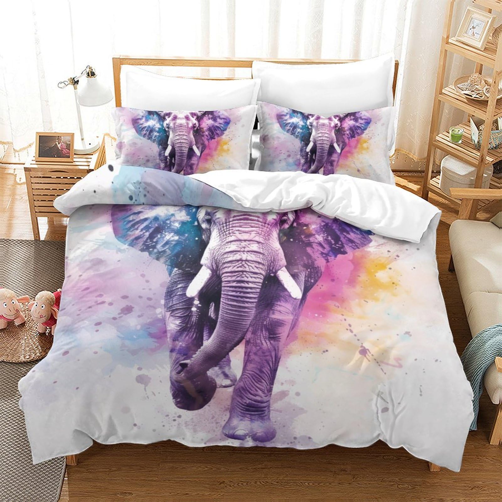 Lit éléphant 3D housse de couette microfibre anti-glisse avec zip solide