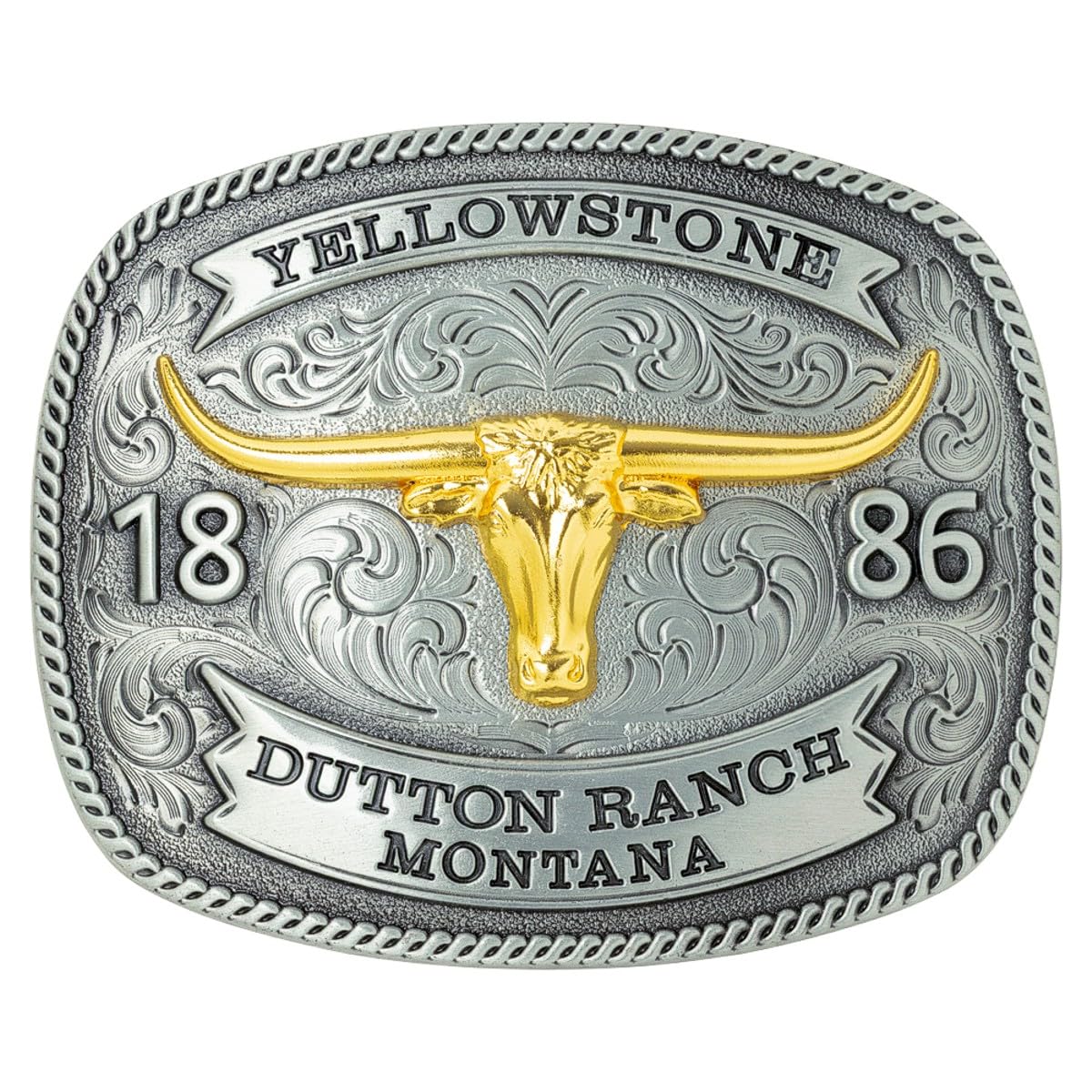 STARS & STRIPES Boucle de ceinture Yellowstone GS-612 – Motif longhorn avec application en or, style Western