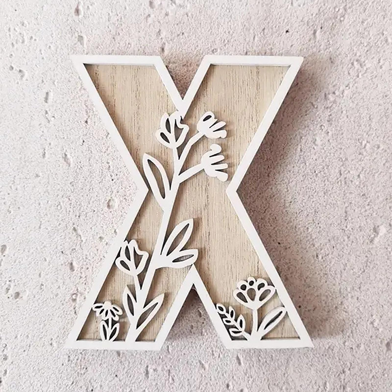 5 26 Letters for Wall Decoration Flowers Can Be Painted on Wood Children's Room Letters Wooden Letters for Crafts Name Tags Wedding Home Decoration (X, One Size)