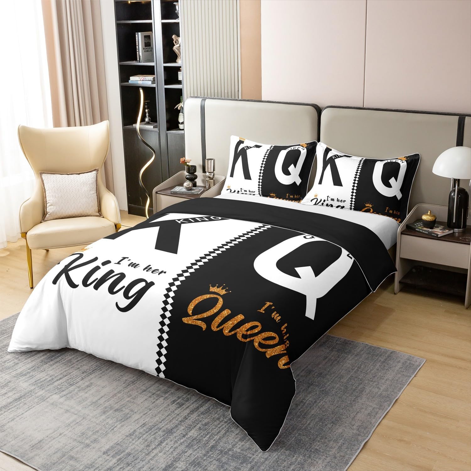 Lover Duvet Cover Twin Size for Kids Boys Teens,Love Couple 2 Pieces Duvet Cover,White Black Couple Comforter Cover (Not Comforter),Happy Valentine's Day Quilt Cover