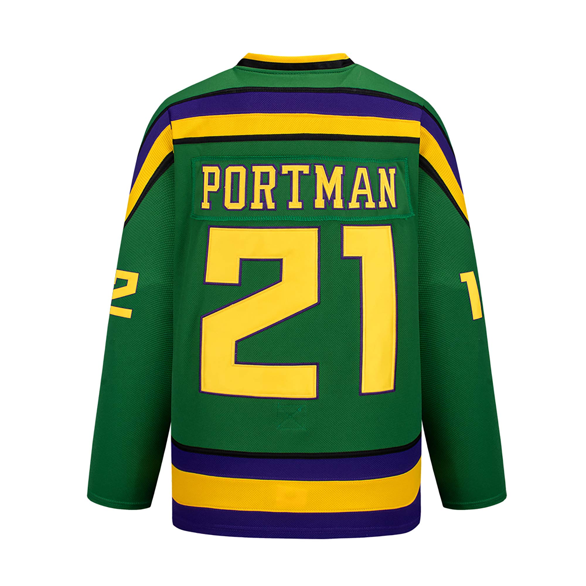 Portman # 21 Mighty Ducks Hockey sobre Hielo Jersey Película Hockey Verde Cosido Letras Números S-XXXL,S